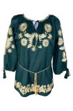 Bluza dama casual R50, marime 2XL, verde/bej, Bumbac