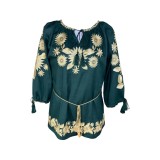 Bluza dama casual R50, marime L, verde/bej