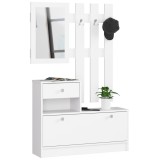 Set mobilier hol cu pantofar, oglinda, sertar si cuier metalic, PAL laminat, 90x25x170 cm, alb Household NewTrend