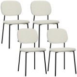 Scaune de Masă HOMCOM Set de 4, &Icirc;nveliș Moale, Piciorușe din Oțel, Design Ne&icirc;narmat, Alb | Aosom Romania