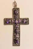 Cruce vintage argint cu ametiste si marcasite