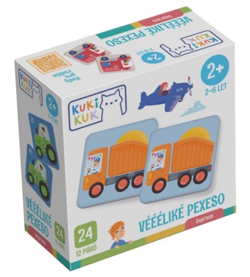 Joc educational pentru copii, Vehicule Memo, KuKiKuk Efko, 24 perechi, 12 piese mari, carton gros, animatii colorate haioase, varsta 2-6 ani foto