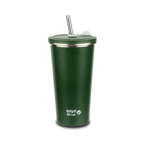 Cana termica cu pai din otel inoxidabil, Nava We care, 500 ml, verde FitLine Training