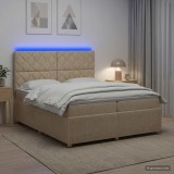 Cumpara ieftin Pat cu arcuri LED si saltea Crem 200 x 200 cm Tesatura