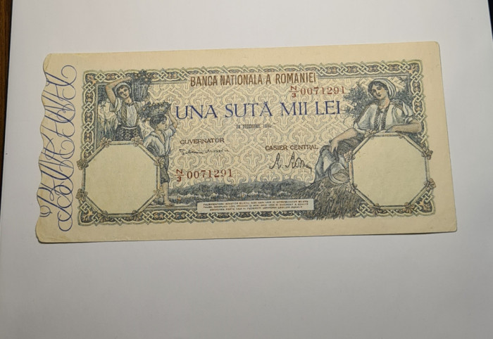 100000 lei 1946 Decembrie XF + Aunc