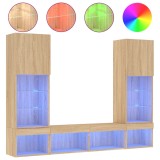 Cumpara ieftin Unitati de perete TV cu LED-uri, 5 piese, stejar sonoma, lemn