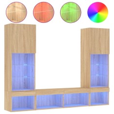 Unitati de perete TV cu LED-uri, 5 piese, stejar sonoma, lemn