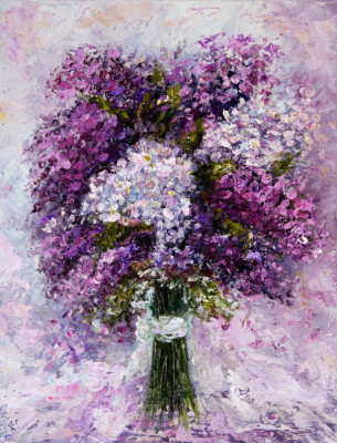 Tablou canvas Flori, liliac, mov, pictura, buchet2, 45 x 30 cm foto
