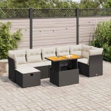 Gossi set mobilier gradina perne 8 piese negru, poliratan/lemn acacia