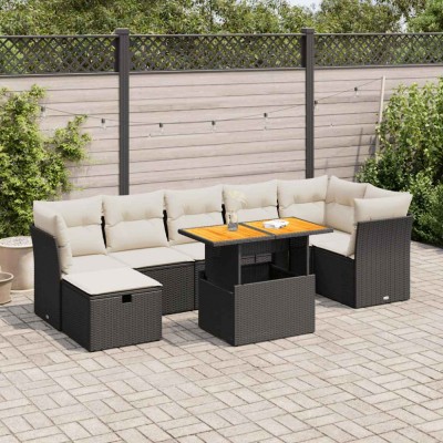 vidaXL Set mobilier grădină perne 8 piese negru, poliratan/lemn acacia 3327980 foto