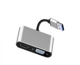 Adaptor 2in1 USB 3.0 la HDMI + VGA pt laptop, pc, proiector, suporta 2K, metalic