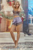 E1097RR-112 Set 2 piese lenjerie sexi tip pijama din top tip sutien si pantaloni scurti