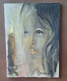 Tablou original &ndash; Portret feminin la lumina lum&acirc;nării &ndash; pictură ulei pe p&acirc;nză &ndash; semnat Caccio