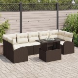 Set canapea gradina Gossi 8 piese cu perne maro din ratan poli, canapea gradina Gossi pentru 2 persoane cu spatiu stocare &amp; perne maro din ratan poli