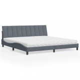 Cumpara ieftin Pat cu saltea, gri &icirc;nchis, 200x200 cm, catifea