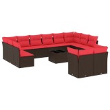 Cumpara ieftin Set canapele de gradina cu 13 piese si perne, poliratan maro