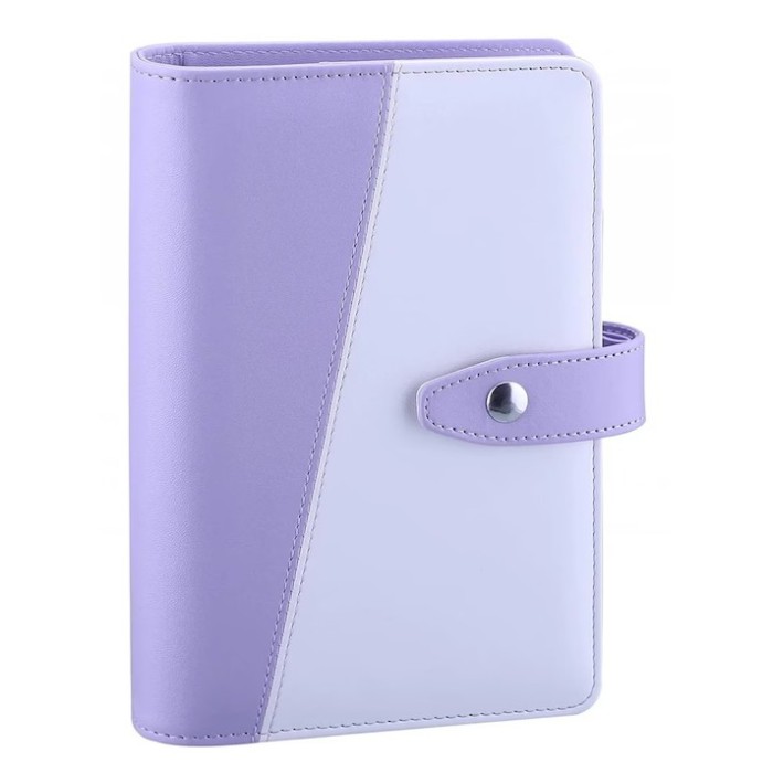 Caiet cu inele, dimensiuni deschis 18.7 x 18.9 cm, piele PU, metal, alb, violet, paginile de hartie nu sunt incluse
