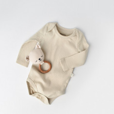 Body Bebe Unisex cu maneca lunga din 95% bumbac organic cu 5% elastan - Crem, BabyCosy (Marime: 9-12 luni)