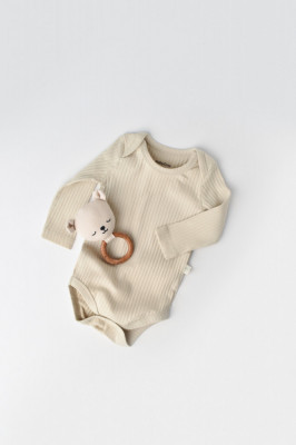 Body Bebe Unisex cu maneca lunga din 95% bumbac organic cu 5% elastan - Crem, BabyCosy (Marime: 0-3 Luni) foto