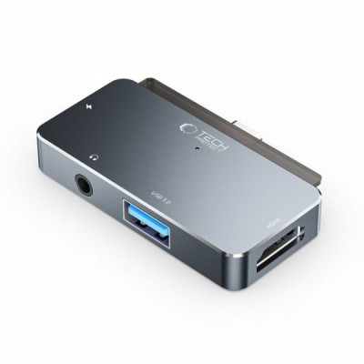 Hub USB-C Tech-Protect V6, 1 x USB-A - 1 x USB-C - 1 x HDMI - 1 x Jack 3.5mm, Gri foto