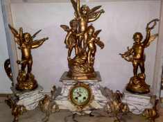 set ceas antic de semineu cu statuete, 60cm, sec XIX foto