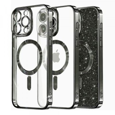 Husa MagSafe pentru Apple iPhone 14 Pro Max, Techsuit, Luxury Glitter, Neagra foto