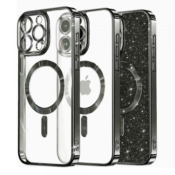 Husa MagSafe pentru Apple iPhone 14 Pro Max, Techsuit, Luxury Glitter, Neagra