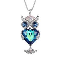 Colier MBrands Placat cu Aur Alb Rodiat cu Pandantiv Austria Crystals, forma bufnita, cristal mare