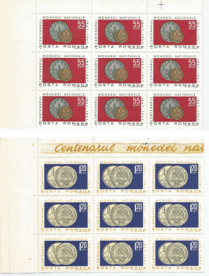 Romania, LP 646/1967, Centenarul monedei nationale, bloc de 9 timbre, MNH foto