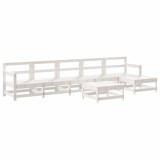 Set mobilier de gradina, 7 piese, alb, lemn masiv de pin