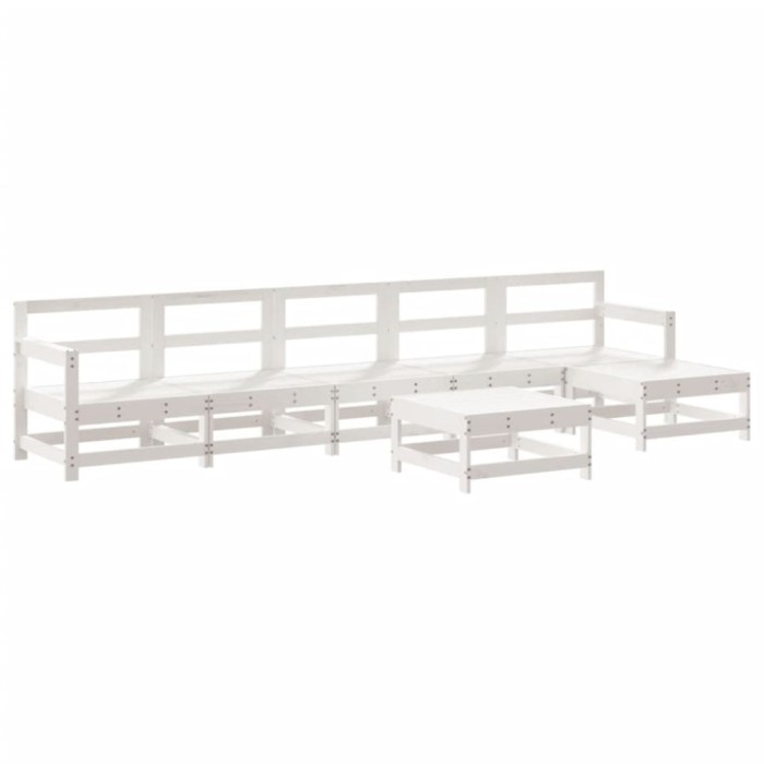Set mobilier de gradina, 7 piese, alb, lemn masiv de pin