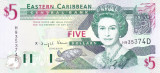 Bancnota Caraibe 5 Dolari (2003) - P42d UNC ( litera D = Dominica )
