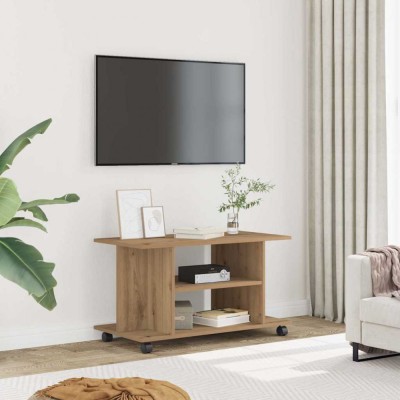 vidaXL Dulap TV cu roți, stejar artizanal, 80x40x45 cm, lemn prelucrat foto