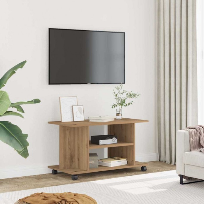 vidaXL Dulap TV cu roți, stejar artizanal, 80x40x45 cm, lemn prelucrat