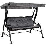 Balansoar gradina, 3 locuri, gri si negru, 200x120x170 cm, perne captusite, max 270 kg, Mauritius