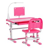 HOMCOM Birou pentru Copii cu Scaun Reglabil, Masă cu Sertar, Lampă și Suprafață &Icirc;nclinabilă, 80x49,5x82-104 cm, Roz | Aosom Romania