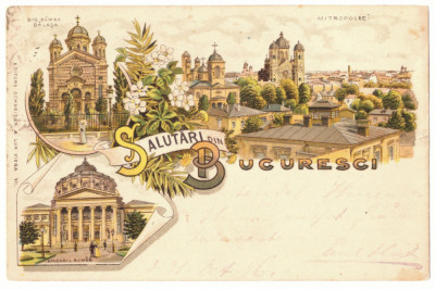 5528 - BUCURESTI, Mitropolia, Atheneum, Litho - old postcard - used - 1896 foto