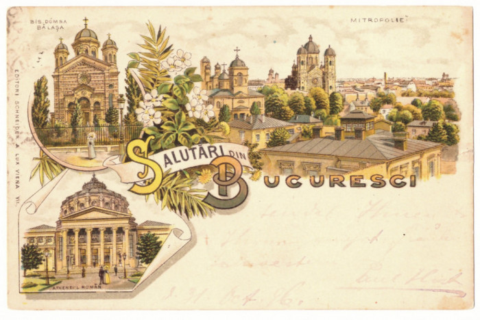 5528 - BUCURESTI, Mitropolia, Atheneum, Litho - old postcard - used - 1896