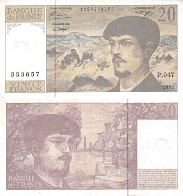 1995, 20 francs (P-151h) - Franța - stare aUNC! foto