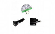 Mini bec disco cu lumina multicolora ce imita ritmul muzicii, conectabil prin USB, cu adaptor inclus foto