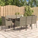 VidaXL Set mobilier de grădină cu perne, 9 piese, negru/gri, poliratan