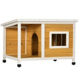 PawHut Cușcă pentru C&acirc;ini de Exterior din Lemn cu Verandă Acoperită și Acoperiș &Icirc;nclinat, 85.5x62x60 cm, Multicolor | Aosom Romania