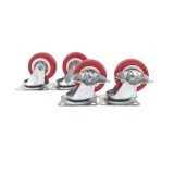 Set 4 roti pivotante 50 mm rosii care include 2 buc cu blocare totala si 2 buc fara blocare