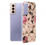 Techsuit - Marble Series - Samsung Galaxy S21 Plus,roz cu flori
