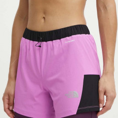 The North Face pantaloni scurti sport femei, culoarea violet, modelator, high waist, NF0A7SXRUHO1