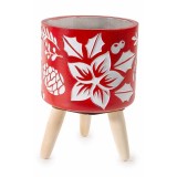 Ghiveci Craciun lemn ceramica rosie alba 11.5x16 cm