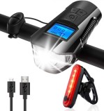 Far de bicicleta 3 in 1, masoara viteza, distanta, timp. Ecran LCD, Stop detasabil, Culoare negru