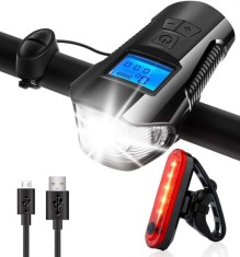 Far de bicicleta 3 in 1, masoara viteza, distanta, timp. Ecran LCD, Stop detasabil, Culoare negru