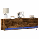 Cumpara ieftin Comodă TV de perete cu lumini LED, stejar fumuriu, 140x31x38 cm