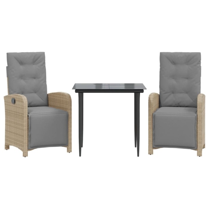Set bistro cu perne, 3 piese, bej, poliratan